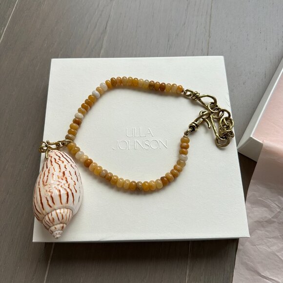 ULLA JOHNSON spiral shell pendant necklace yellow opal w/ box beaded vol… - Picture 5 of 7